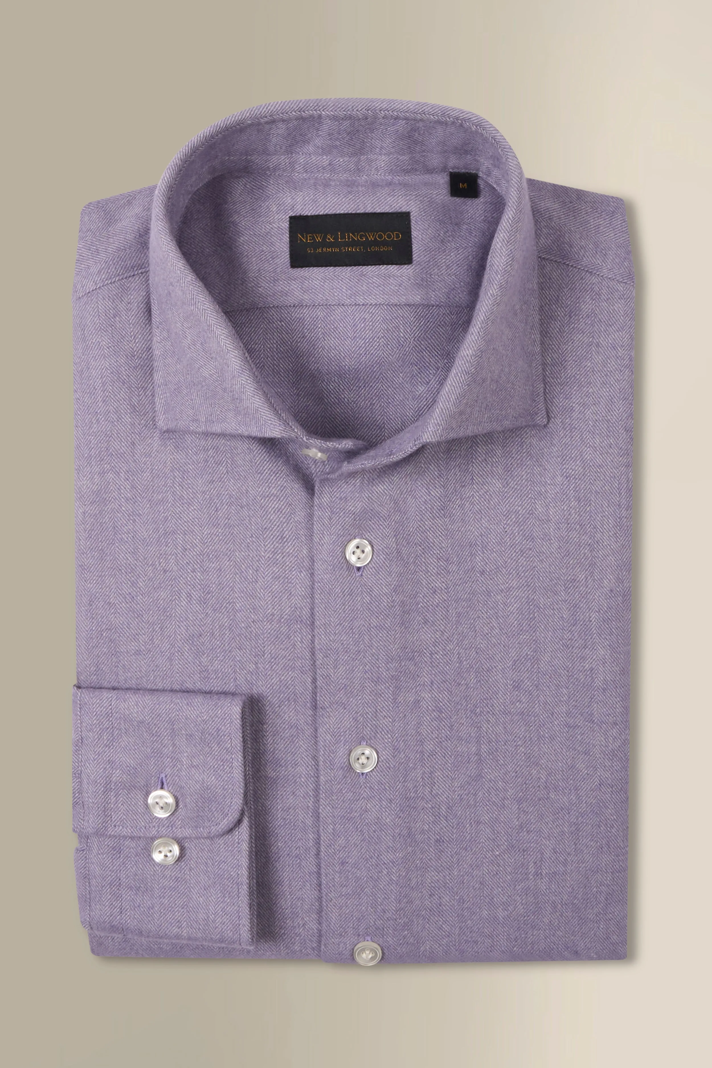 Lilac Herringbone Cutaway Collar Standard Fit Flannel Shirt sold by New & Lingwood product image thumbnail 3