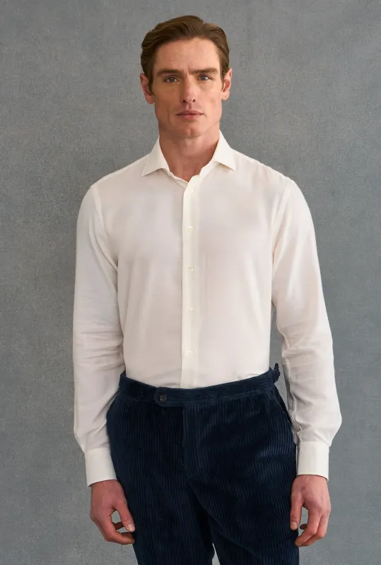 White Cutaway Collar Standard Fit Cotton & Cashmere Shirt sold by New & Lingwood