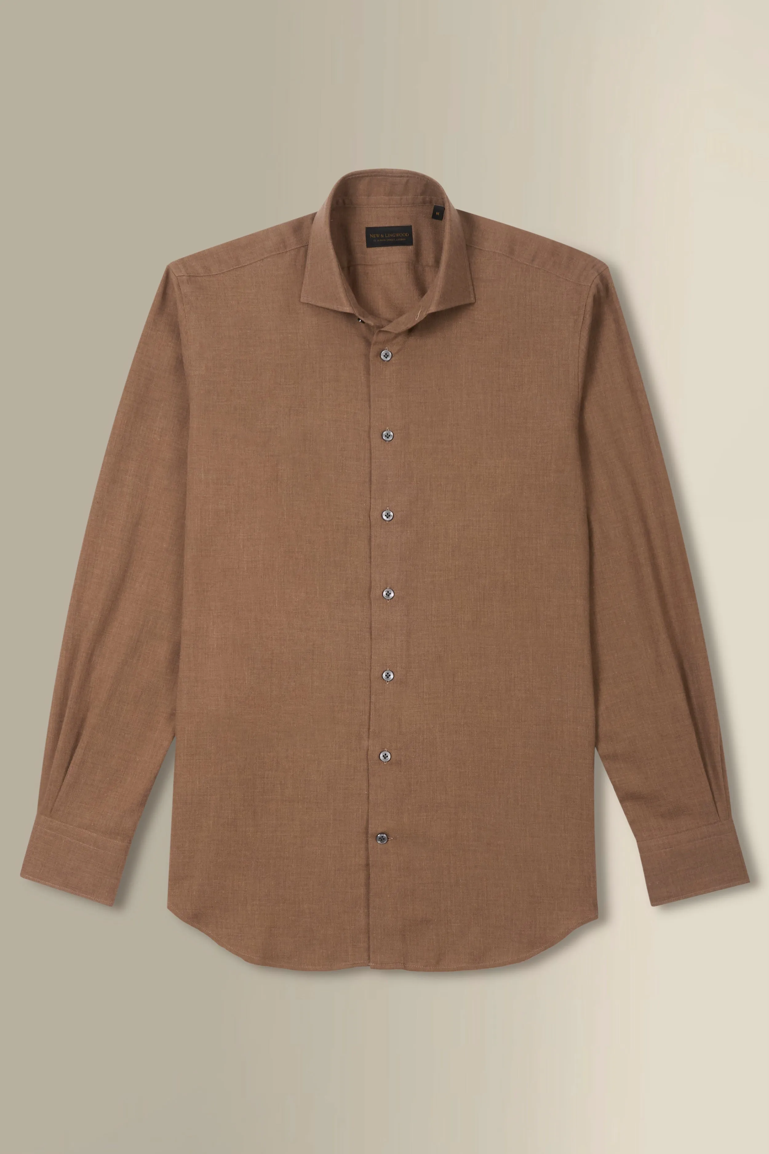 Brown Cutaway Collar Standard Fit Cotton & Cashmere Shirt sold by New & Lingwood product image thumbnail 4