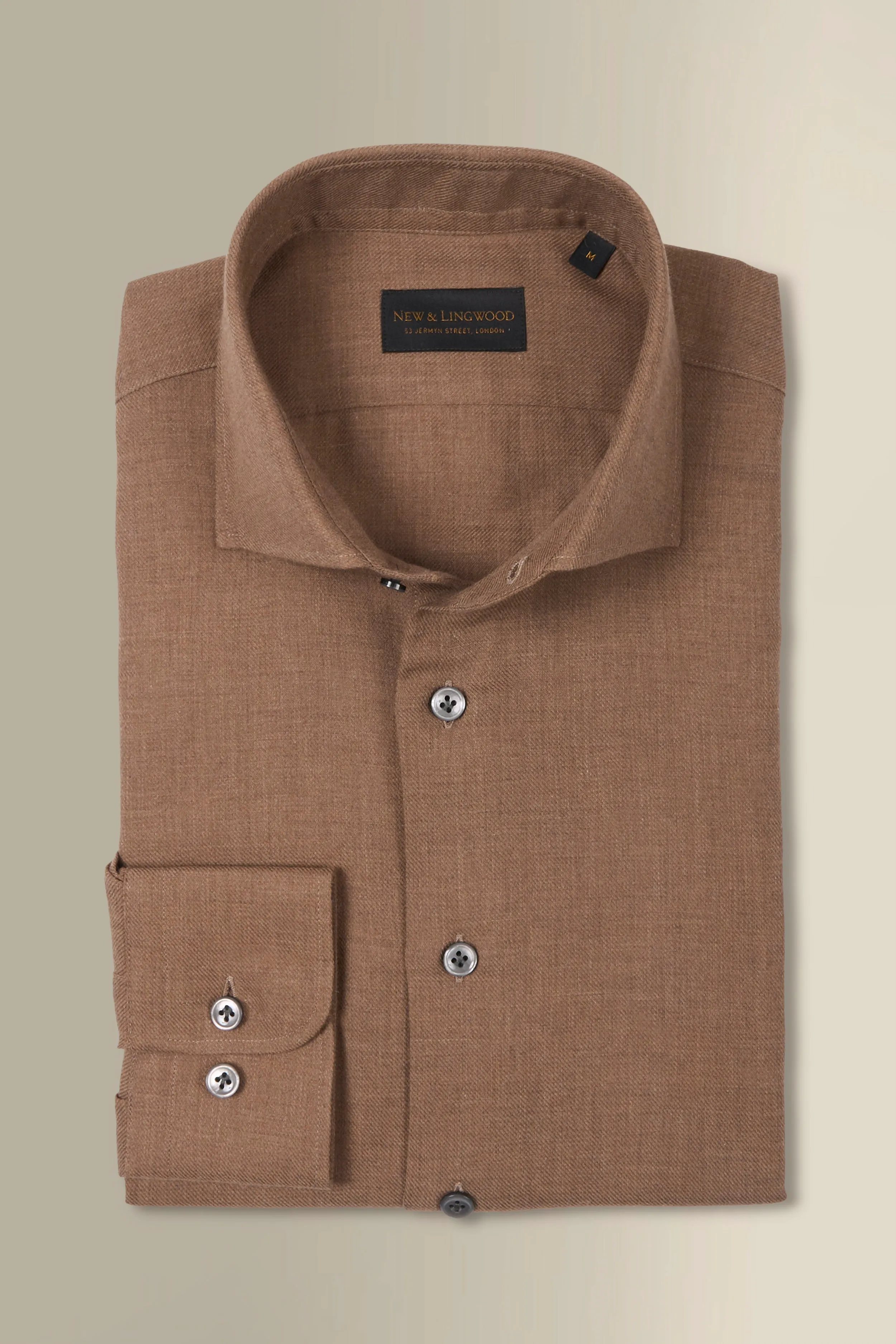 Brown Cutaway Collar Standard Fit Cotton & Cashmere Shirt sold by New & Lingwood product image thumbnail 3
