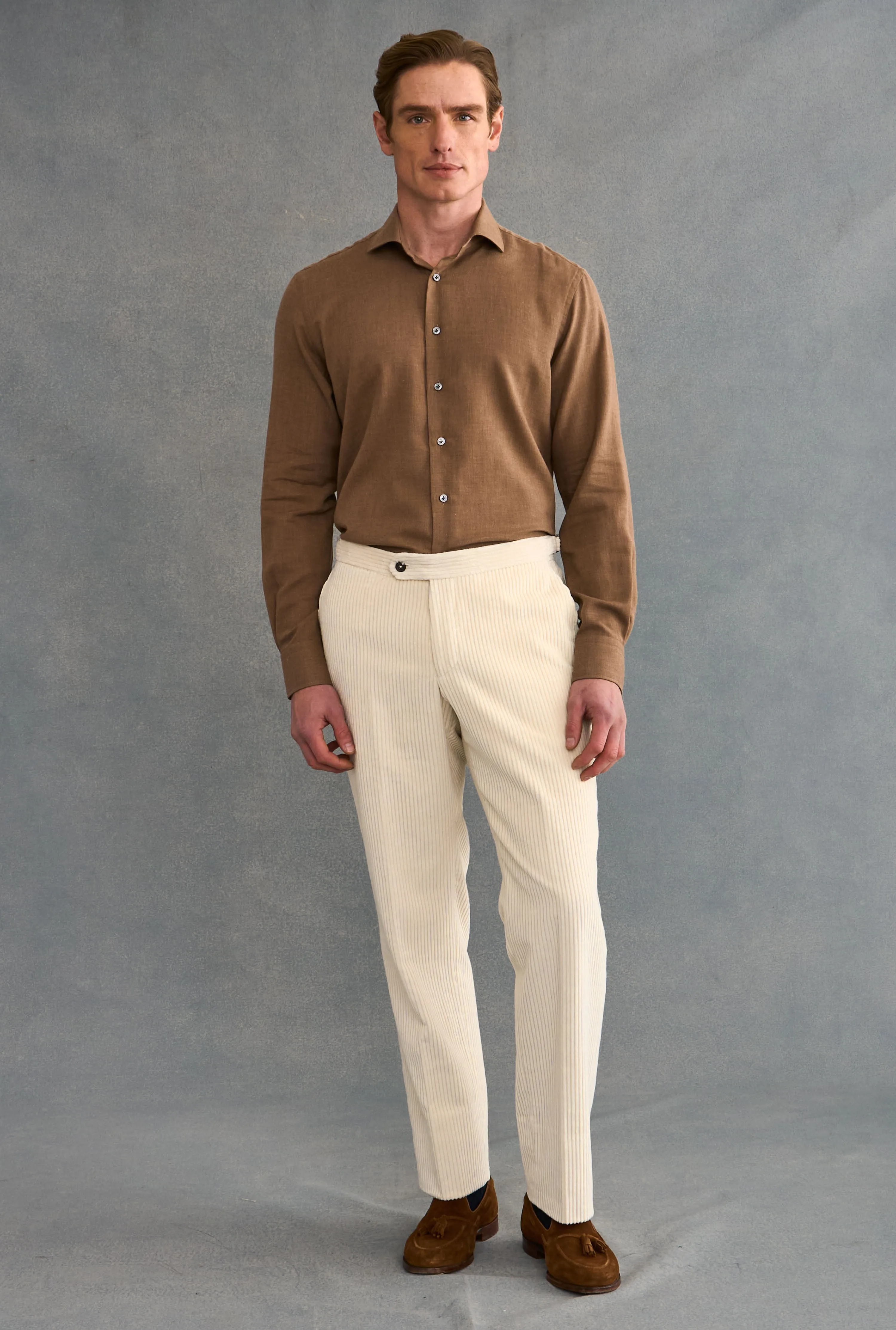 Brown Cutaway Collar Standard Fit Cotton & Cashmere Shirt sold by New & Lingwood product image thumbnail 2