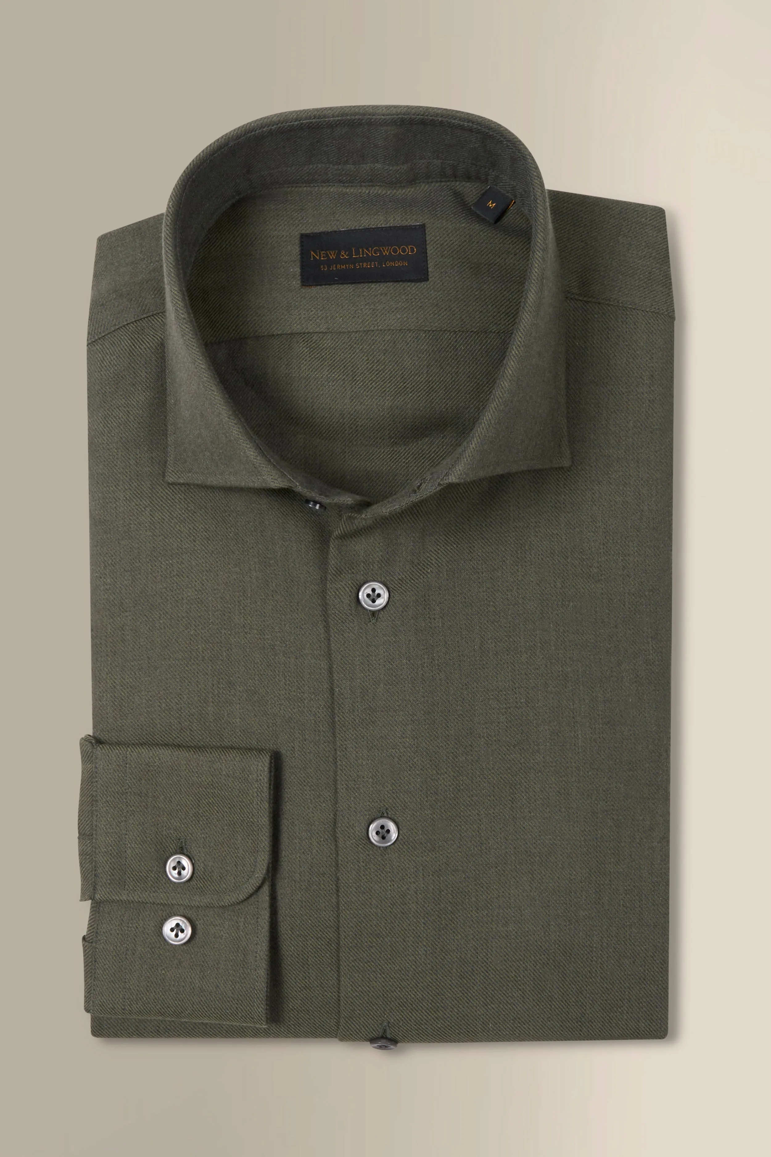 Khaki Cutaway Collar Standard Fit Cotton & Cashmere Shirt sold by New & Lingwood product image thumbnail 3