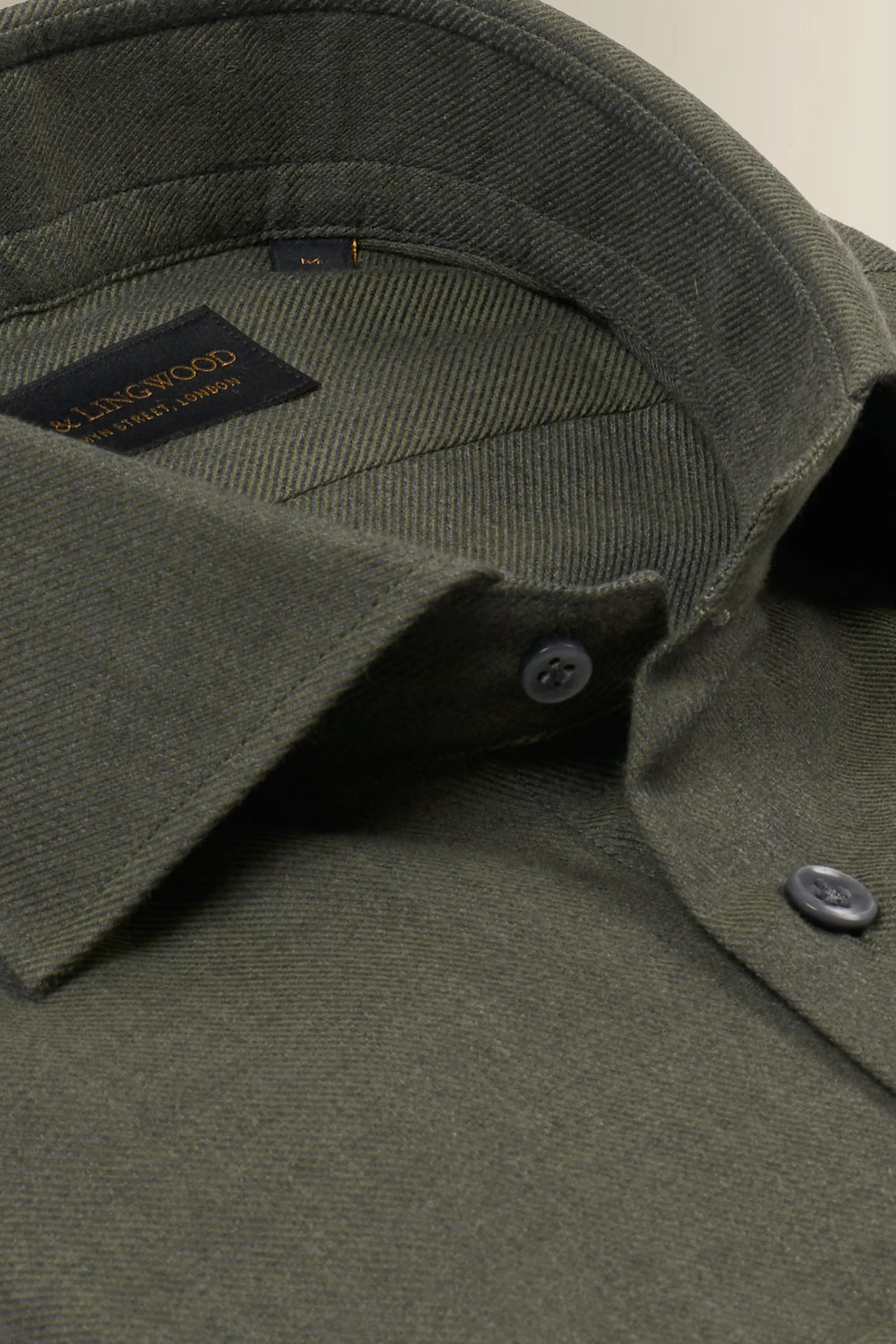 Khaki Cutaway Collar Standard Fit Cotton & Cashmere Shirt sold by New & Lingwood product image thumbnail 5