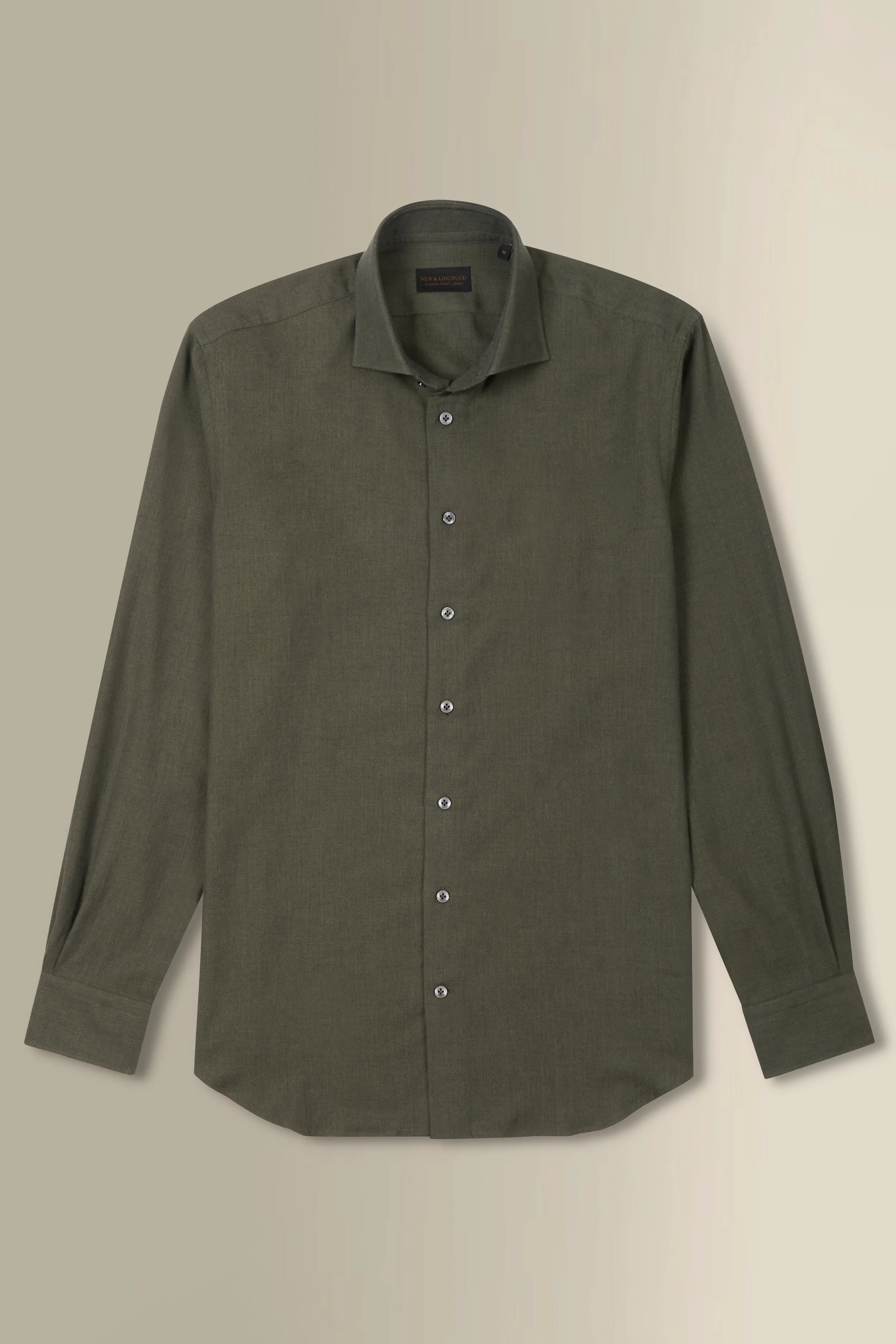 Khaki Cutaway Collar Standard Fit Cotton & Cashmere Shirt sold by New & Lingwood product image thumbnail 4