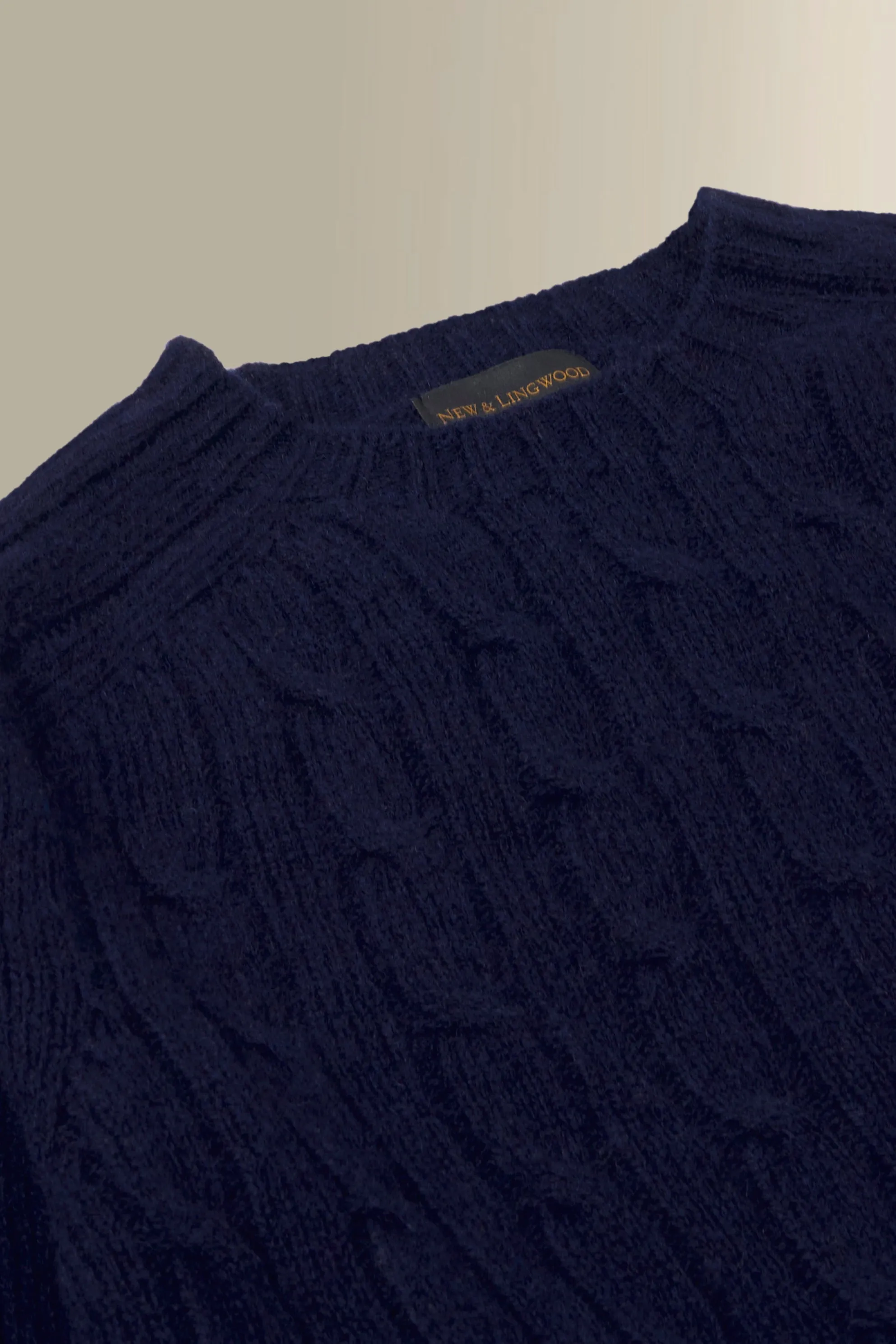 Navy Lambswool Cable Knit Crew Neck Jumper sold by New & Lingwood product image thumbnail 5