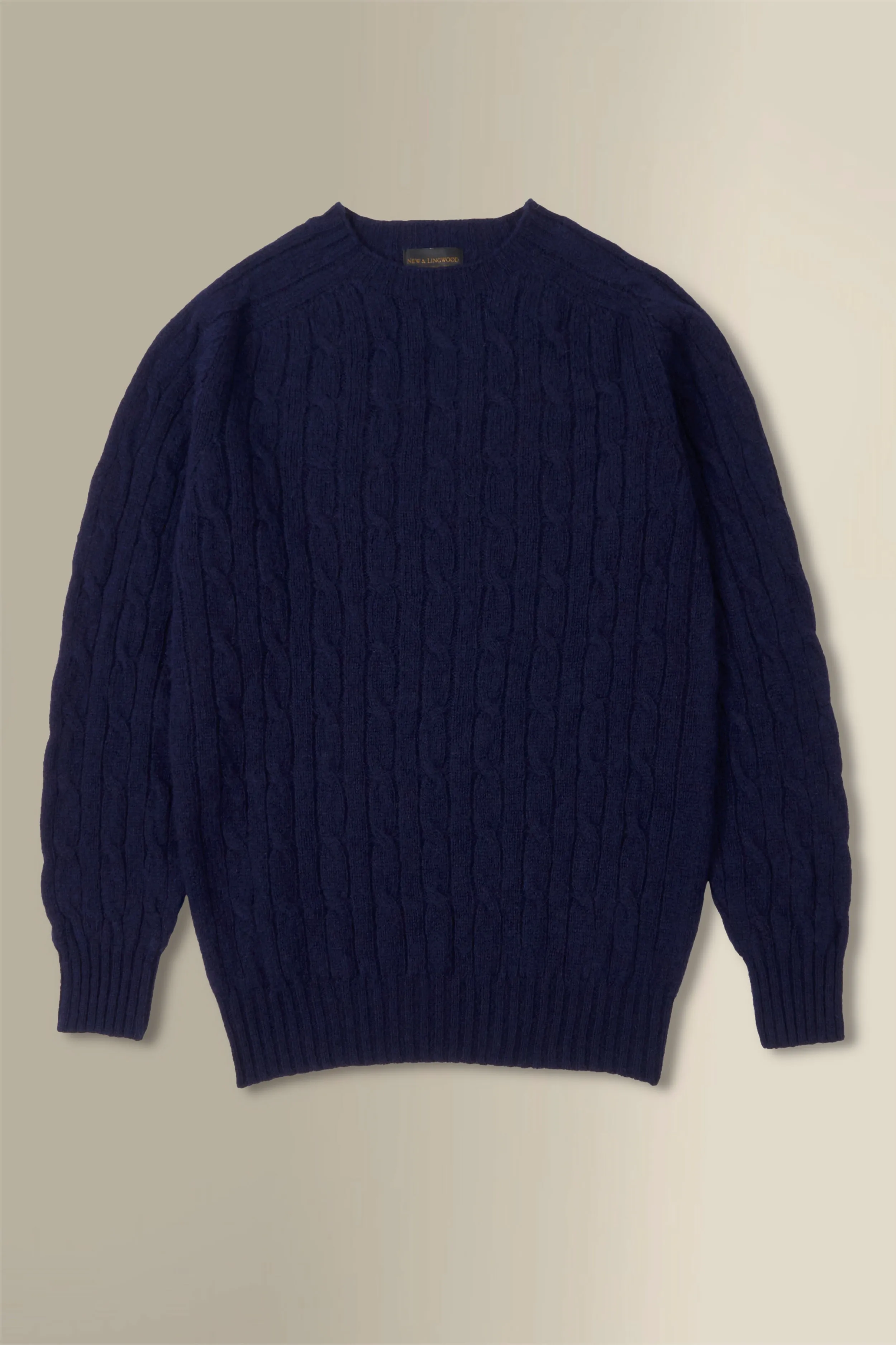 Navy Lambswool Cable Knit Crew Neck Jumper sold by New & Lingwood product image thumbnail 4