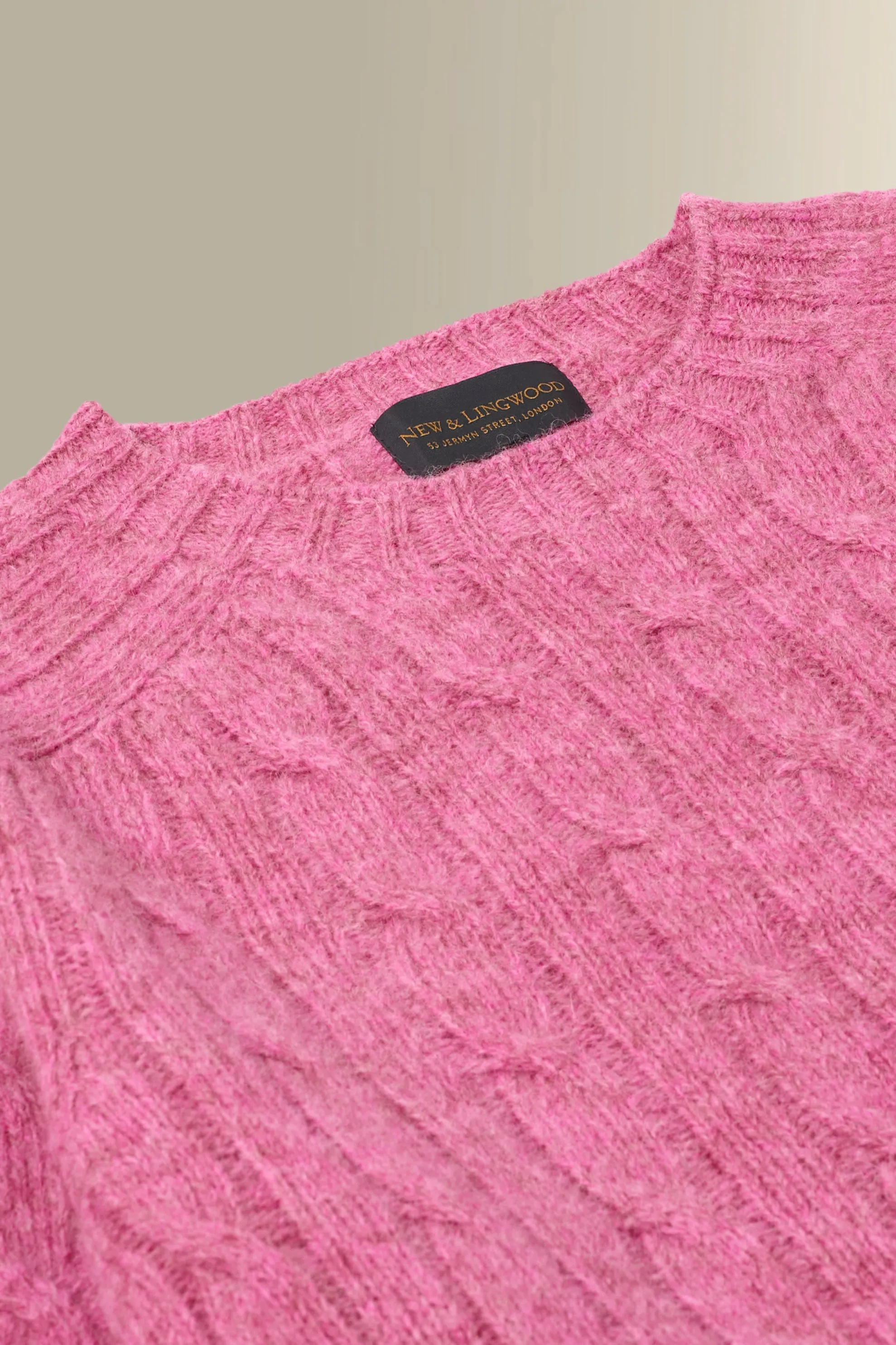 Pink Lambswool Cable Knit Crew Neck Jumper sold by New & Lingwood product image thumbnail 5