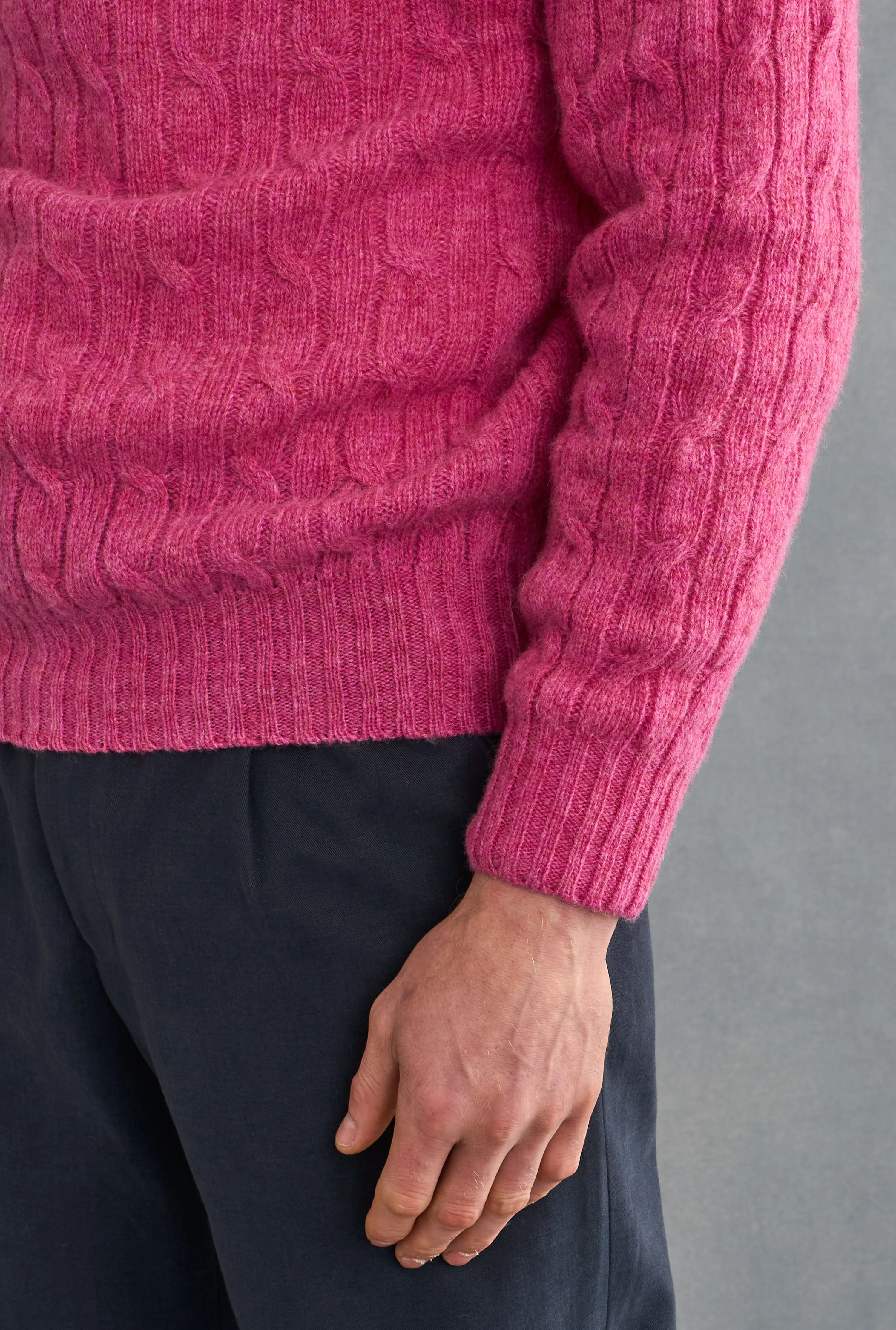 Pink Lambswool Cable Knit Crew Neck Jumper sold by New & Lingwood product image thumbnail 3