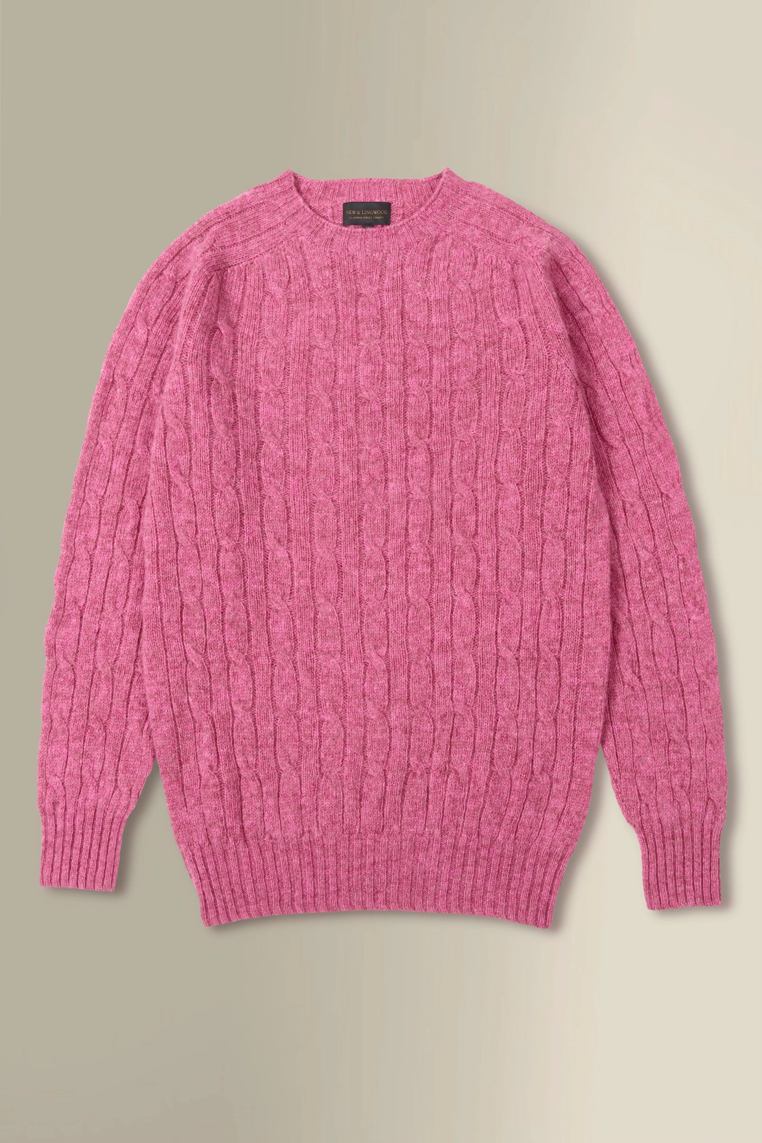 Pink Lambswool Cable Knit Crew Neck Jumper sold by New & Lingwood product image thumbnail 4