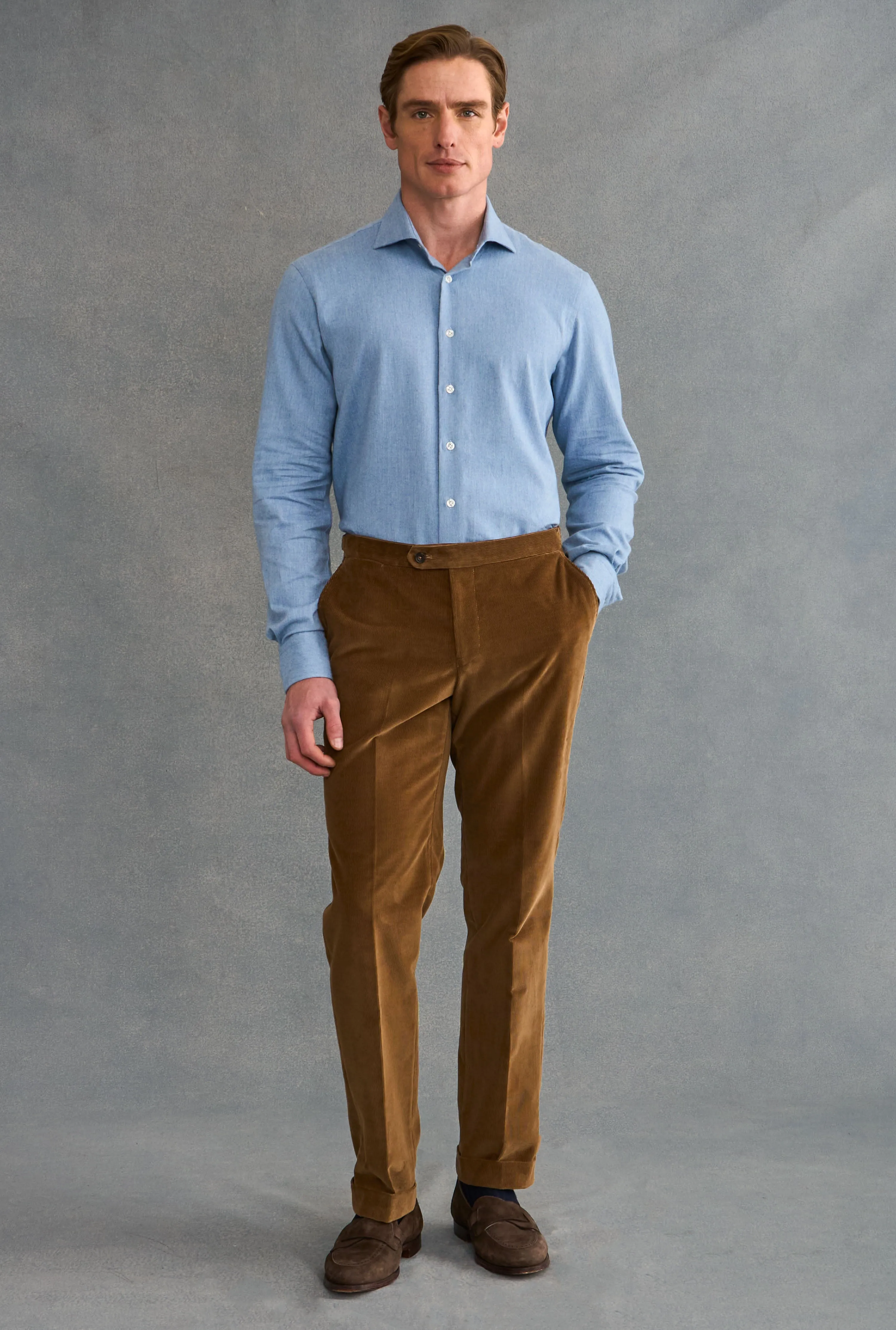 Light Blue Cutaway Collar Standard Fit Flannel Shirt sold by New & Lingwood product image thumbnail 2