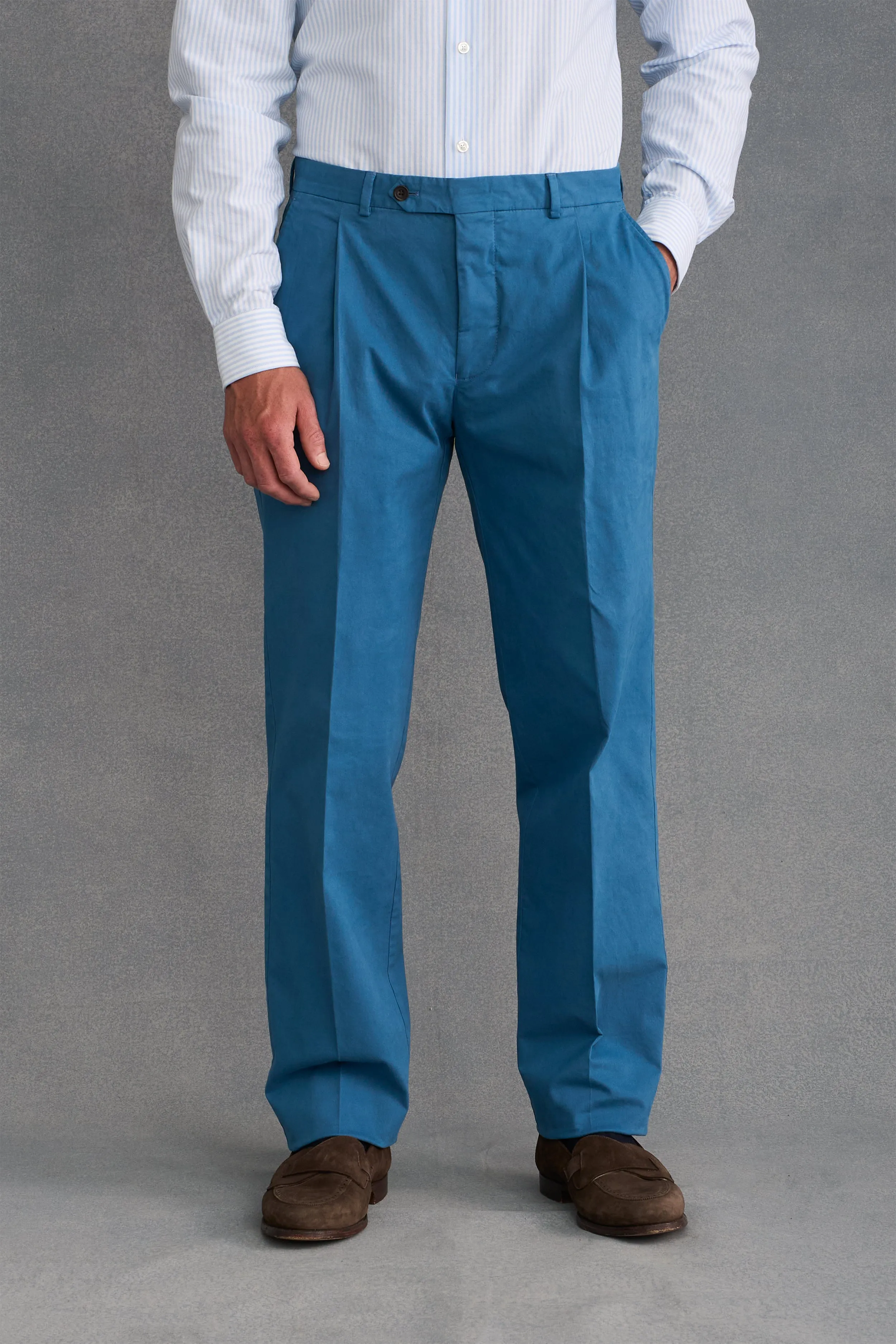 Blue Single Pleat Chinos sold by New & Lingwood