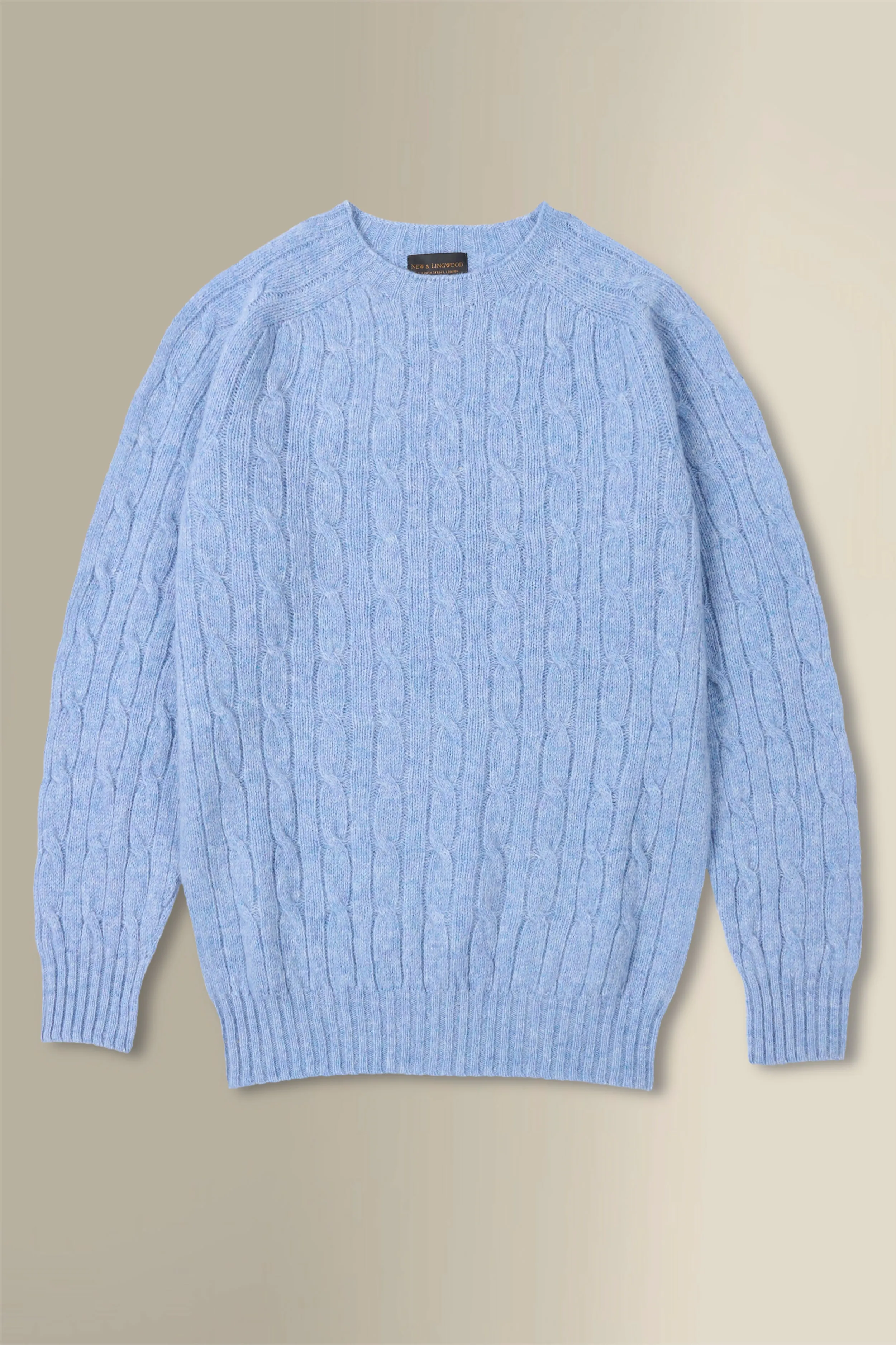 Light Blue Lambswool Cable Knit Crew Neck Jumper sold by New & Lingwood product image thumbnail 5