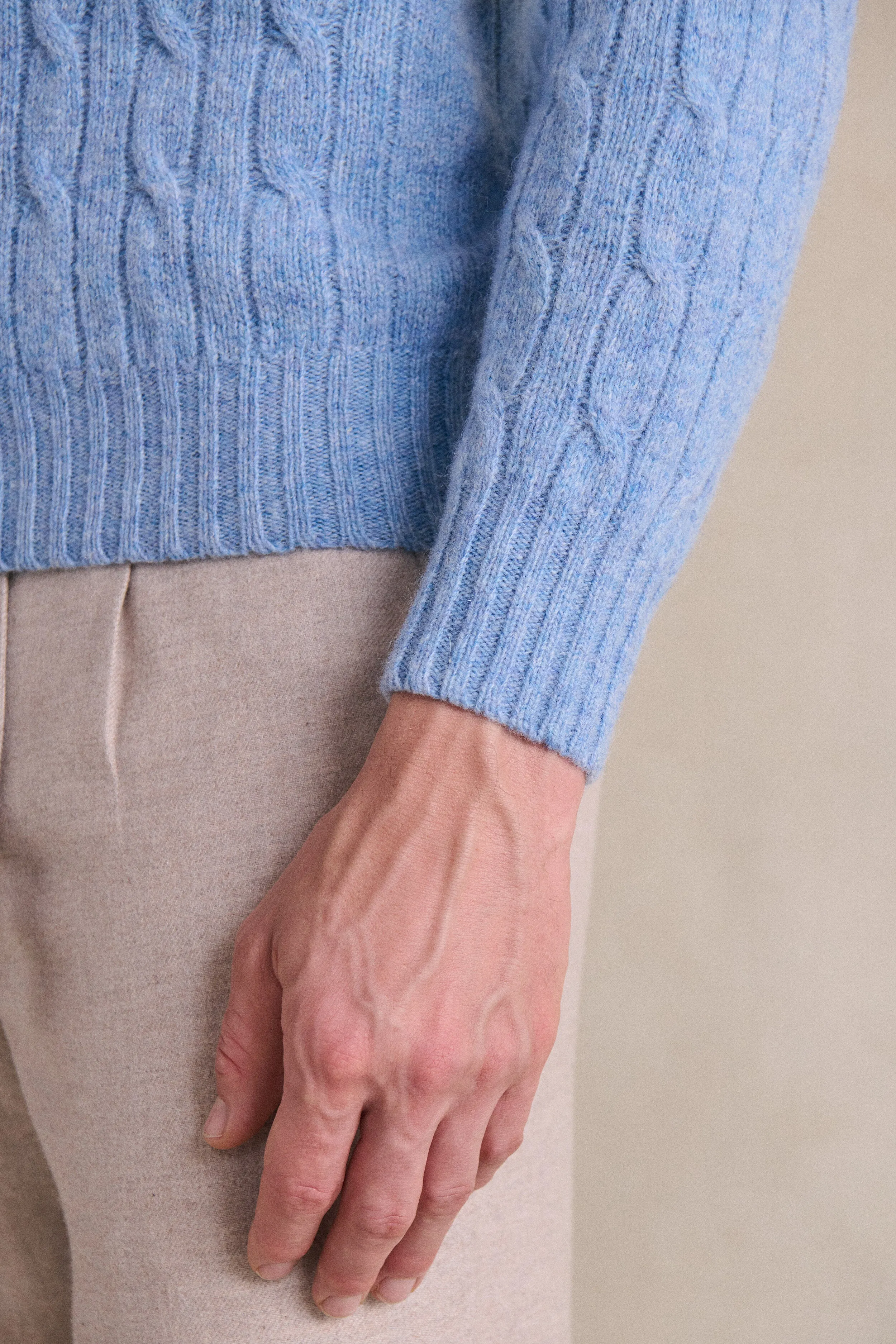 Light Blue Lambswool Cable Knit Crew Neck Jumper sold by New & Lingwood product image thumbnail 4