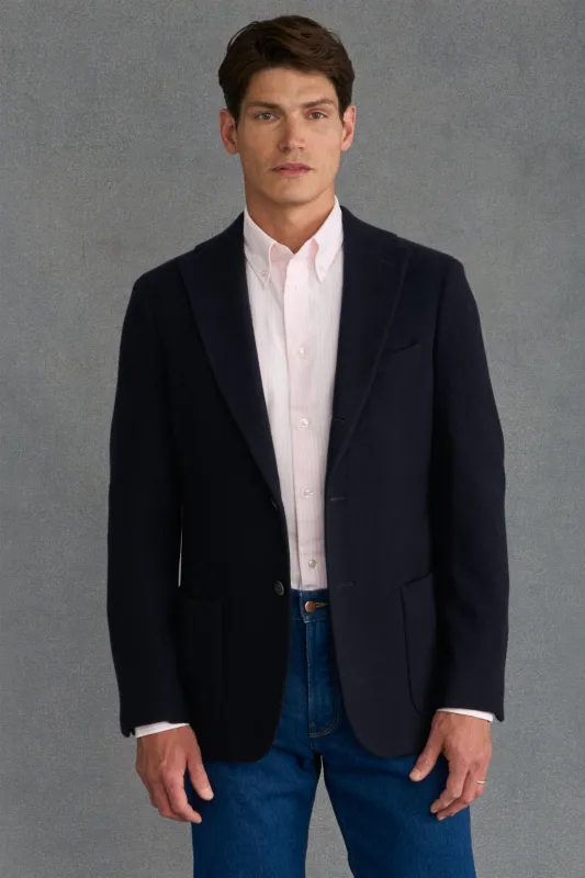 Navy Single Breasted Cashmere Jersey Jacket sold by New & Lingwood