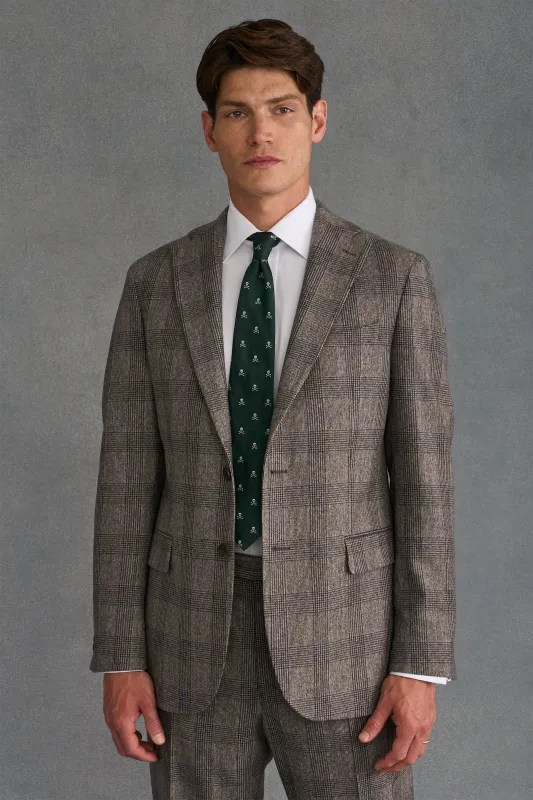 Brown Prince of Wales Check Single Breasted Flannel Suit Jacket sold by New & Lingwood