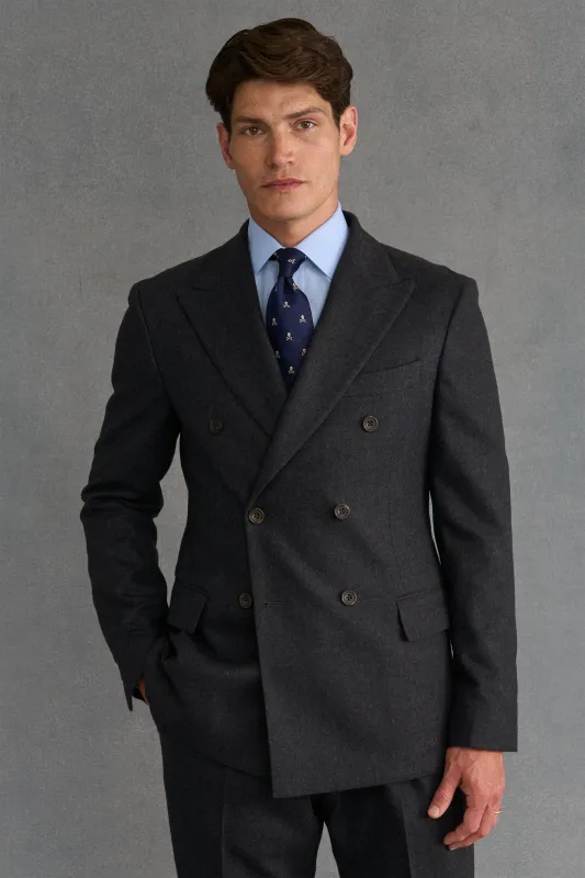 Dark Grey Double Breasted Flannel Suit Jacket sold by New & Lingwood