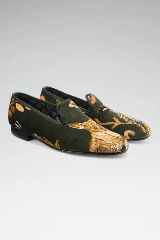 Green Camp Critters Velvet Slippers sold by New & Lingwood
