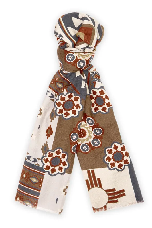 Brown & Navy Mosaic Wool & Silk Scarf sold by New & Lingwood