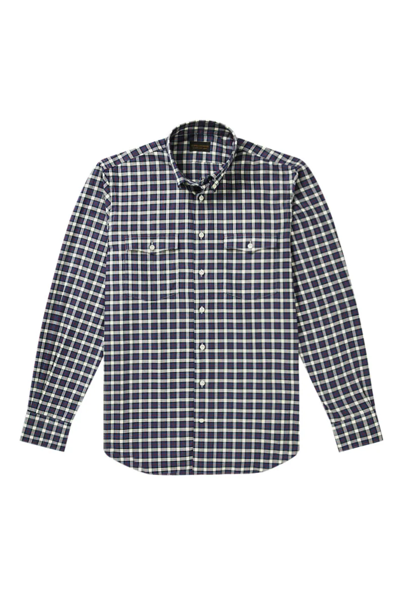 Navy & Blue Check Two-Pocket Standard Fit Shirt sold by New & Lingwood product image thumbnail 4