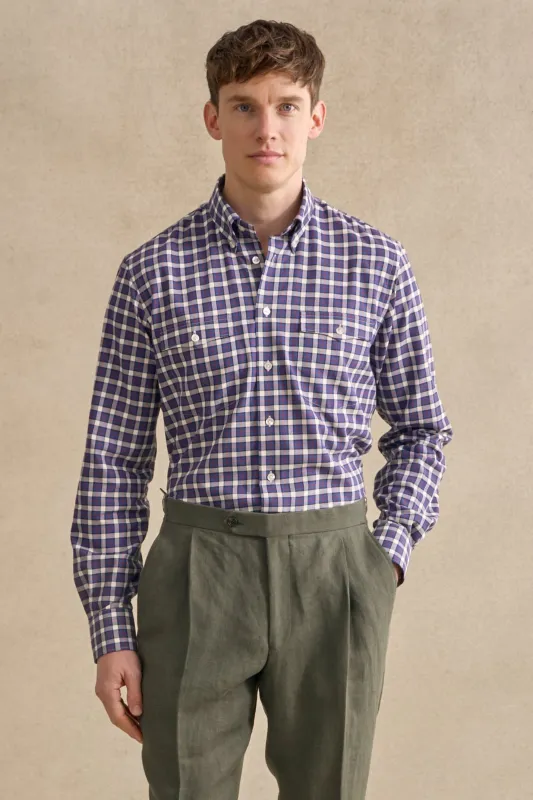 Navy & Blue Check Two-Pocket Standard Fit Shirt sold by New & Lingwood