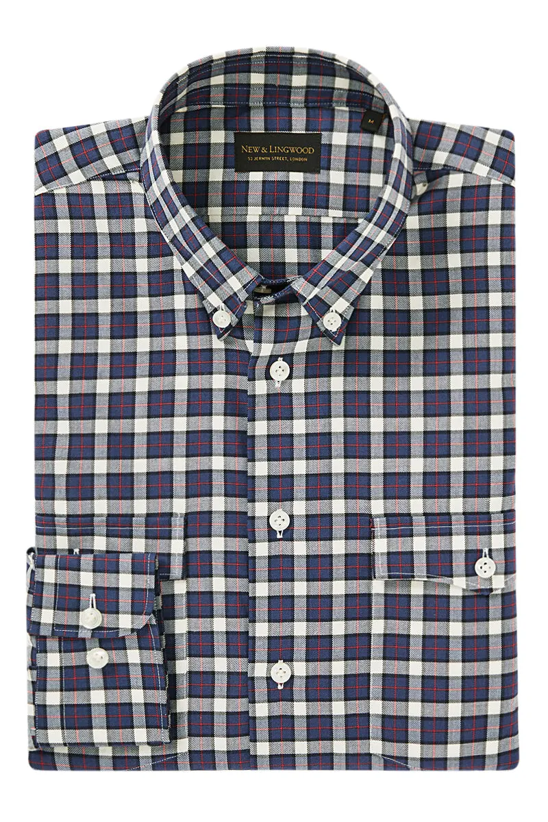 Navy & Blue Check Two-Pocket Standard Fit Shirt sold by New & Lingwood product image thumbnail 5