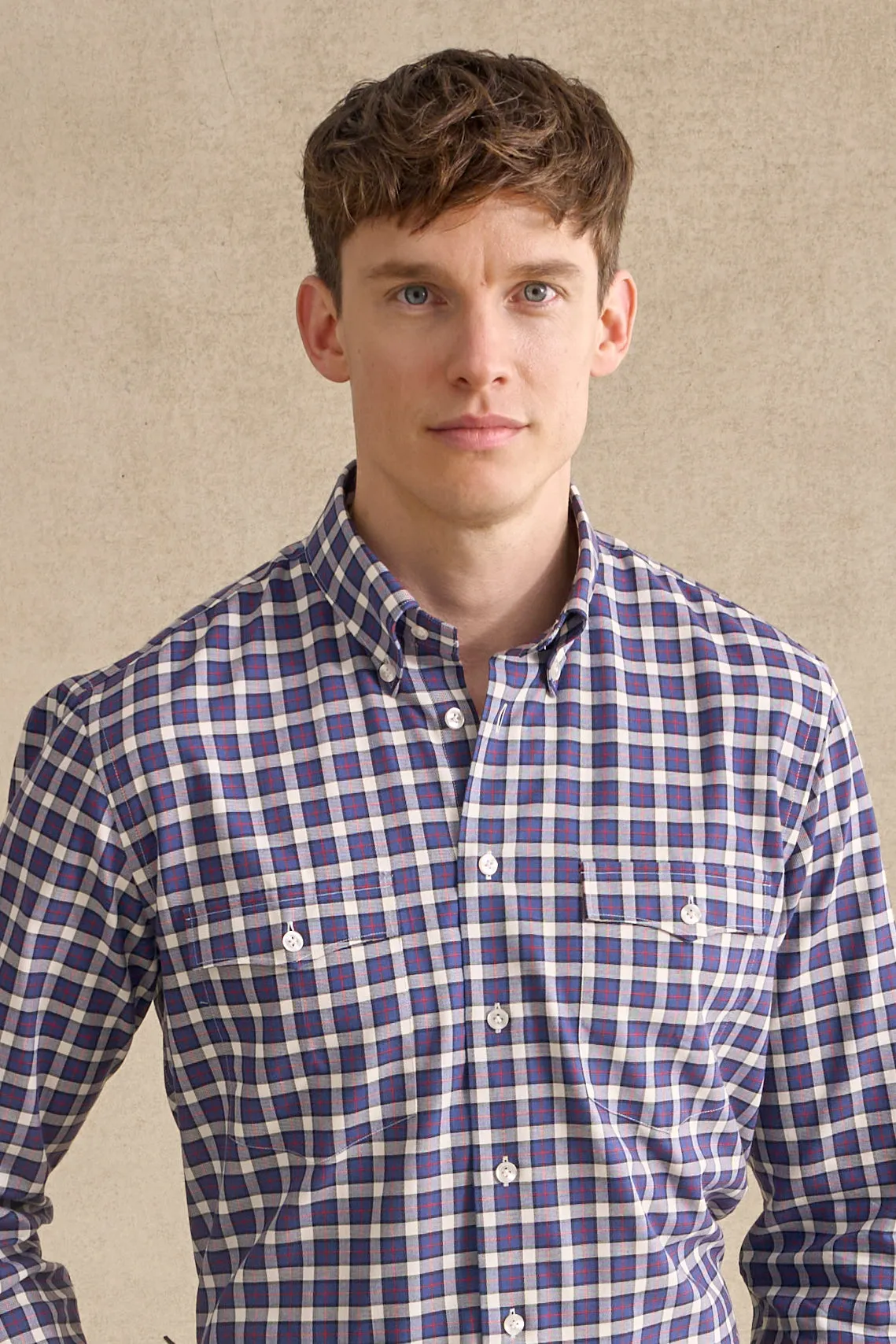 Navy & Blue Check Two-Pocket Standard Fit Shirt sold by New & Lingwood product image thumbnail 2