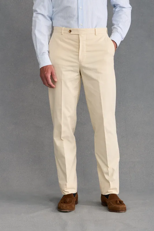 Cream Flat Front Garment Dyed Trousers sold by New & Lingwood