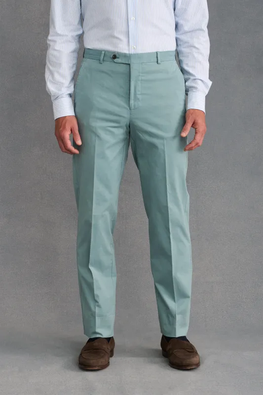 Teal Flat Front Garment Dyed Trousers sold by New & Lingwood