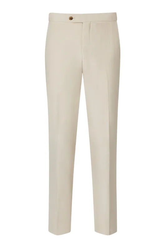 Cream Flat Front Linen Trousers sold by New & Lingwood