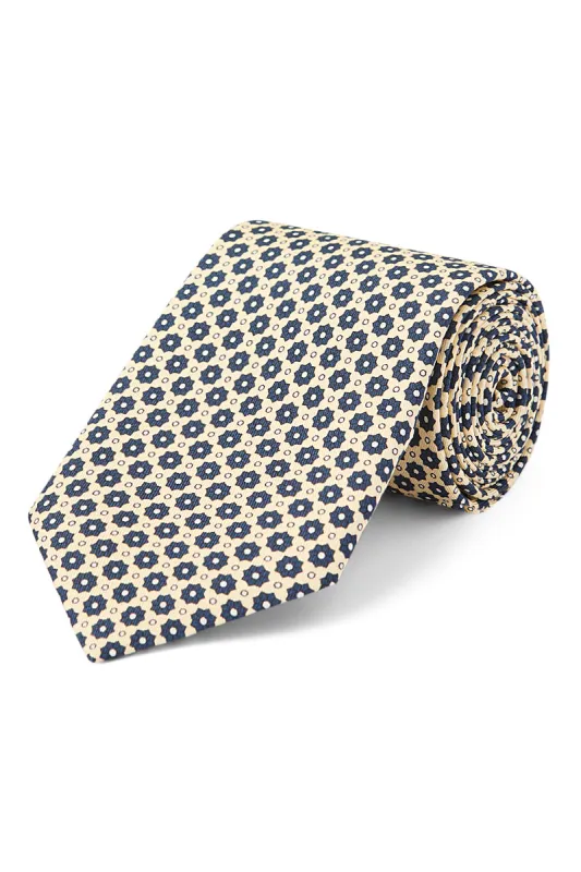 Yellow Micro Floral Print Silk Tie sold by New & Lingwood