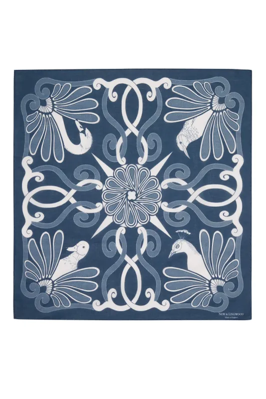 Navy Ornitho Cotton Print Bandana made by New & Lingwood