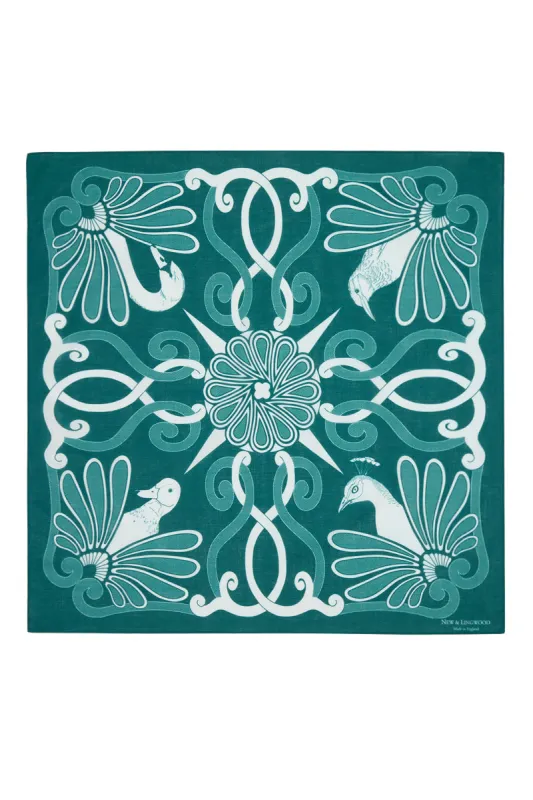Green Ornitho Print Cotton Bandana made by New & Lingwood