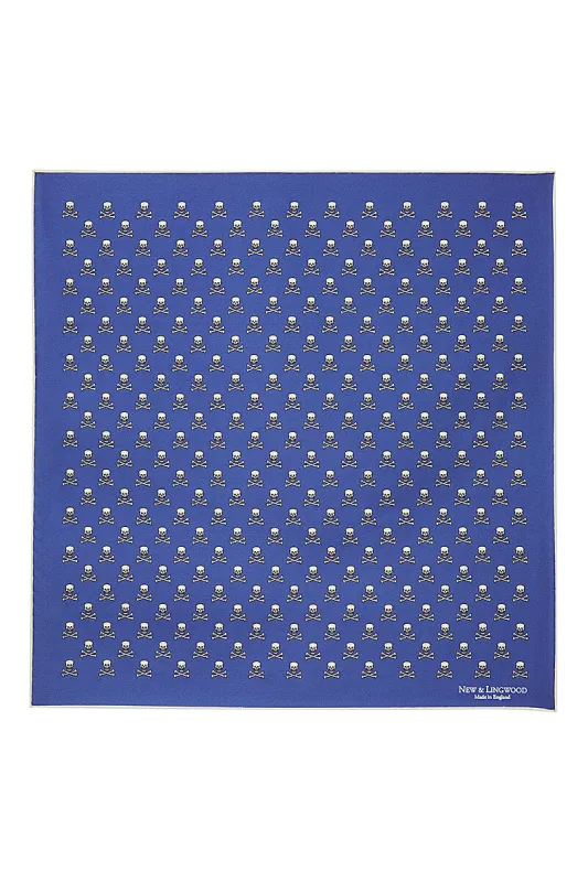 Blue Skull & Crossbones Silk Pocket Square sold by New & Lingwood