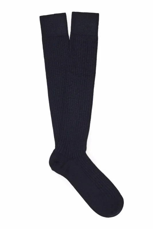 Navy Long Lightweight Wool Socks sold by New & Lingwood