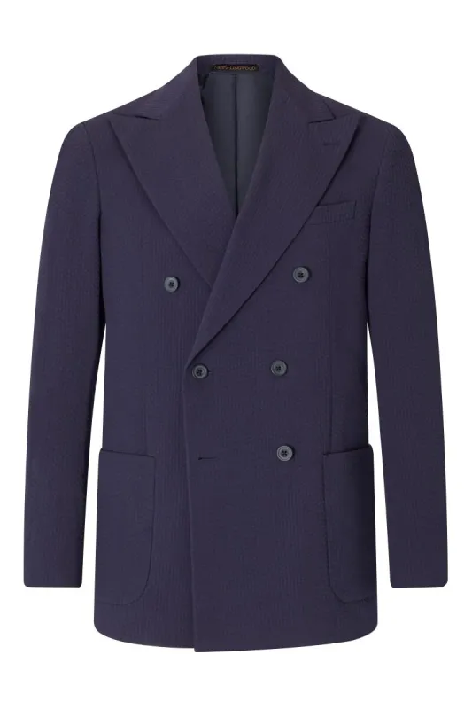 Navy Seersucker Double Breasted Jacket sold by New & Lingwood