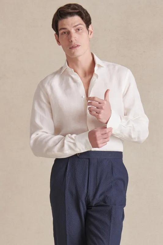 Ivory Cutaway Collar Standard Fit Linen Shirt sold by New & Lingwood