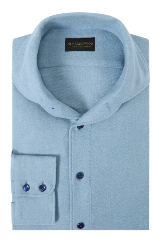 Blue Cotton & Cashmere One Piece Collar Popover Shirt sold by New & Lingwood