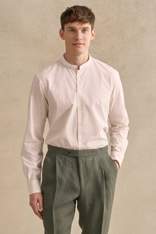 Ivory Seersucker Neckband Collar Standard Fit Shirt sold by New & Lingwood