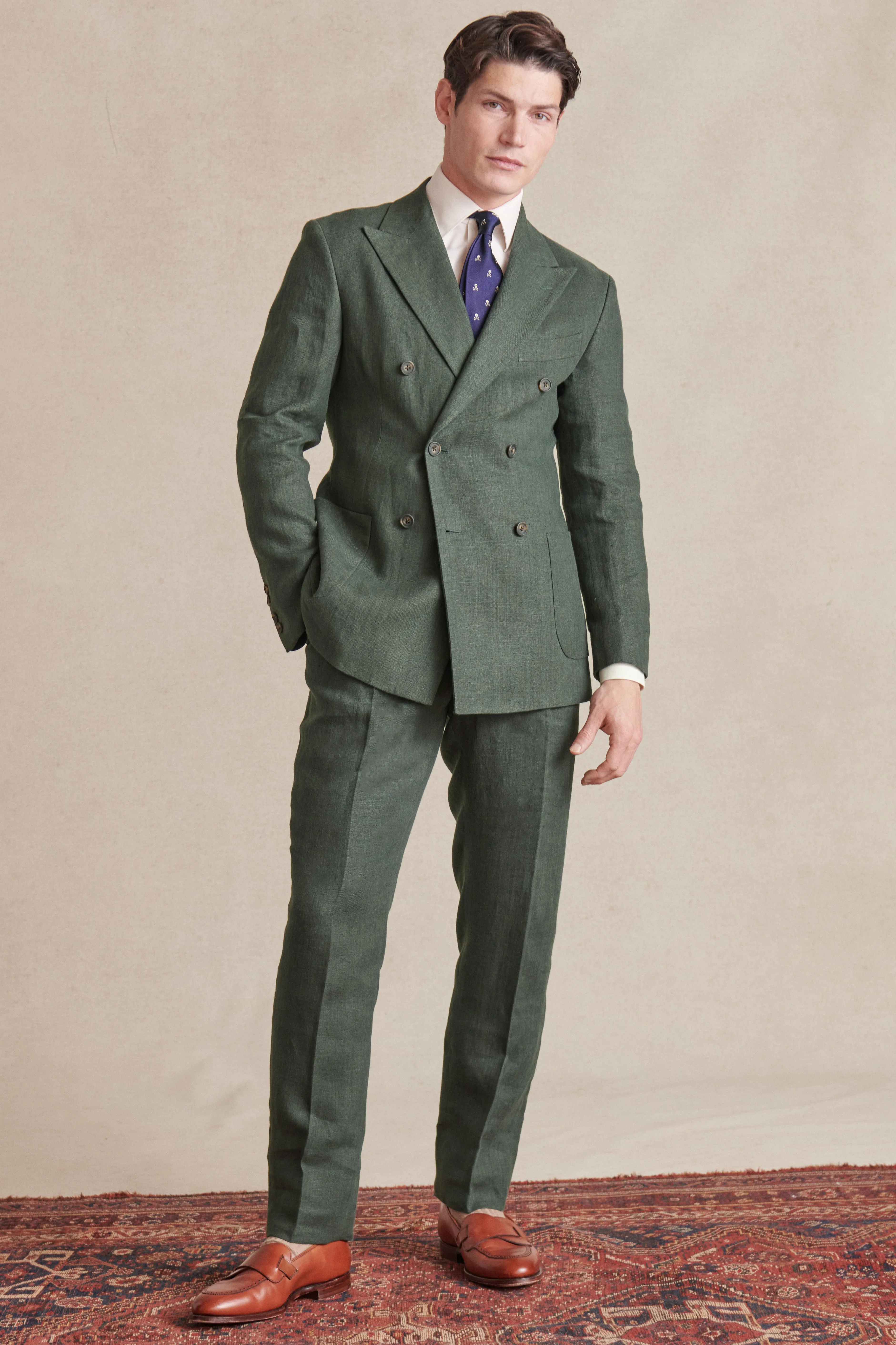Green Double Breasted Linen Jacket sold by New & Lingwood product image thumbnail 2