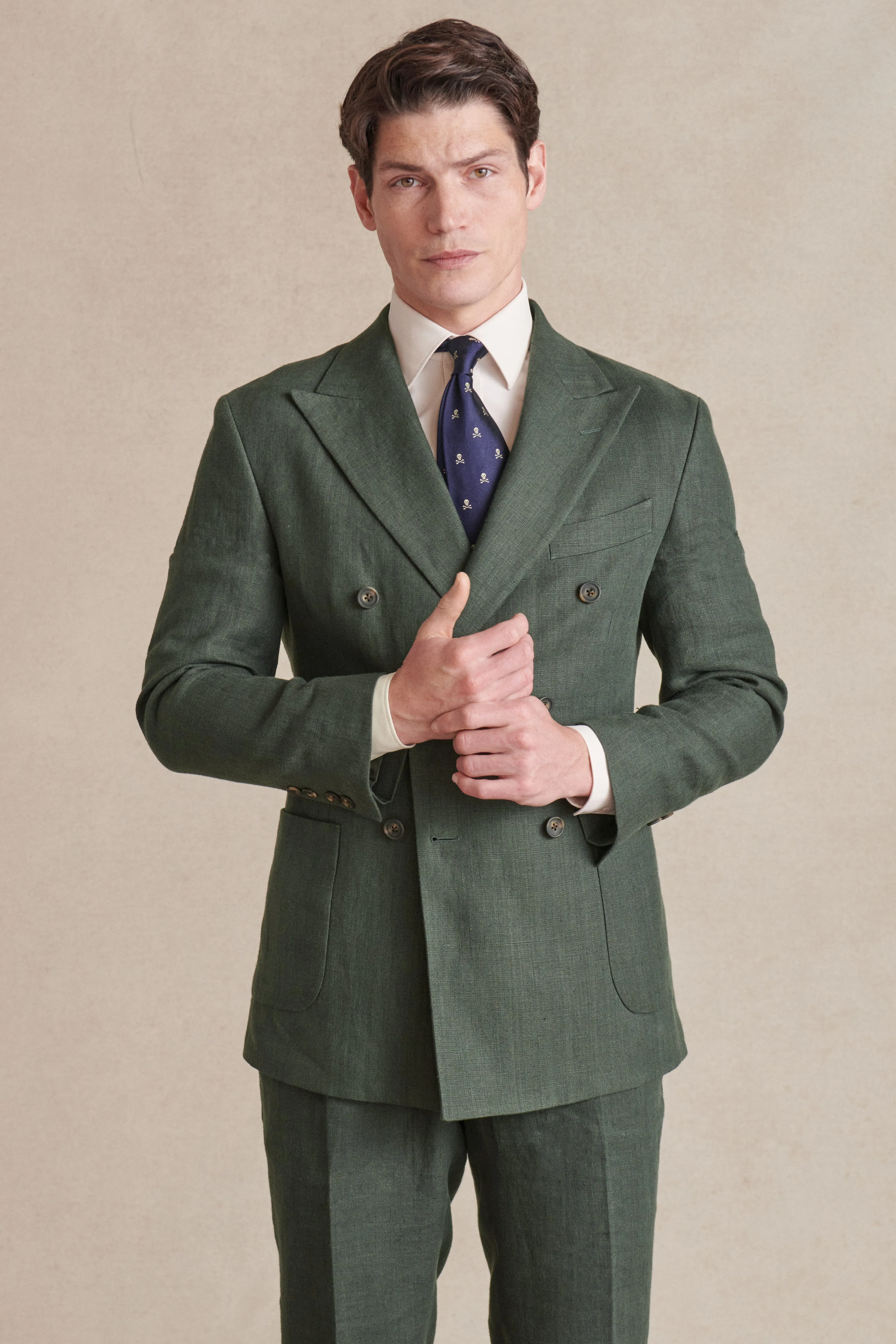 Green Double Breasted Linen Jacket sold by New & Lingwood