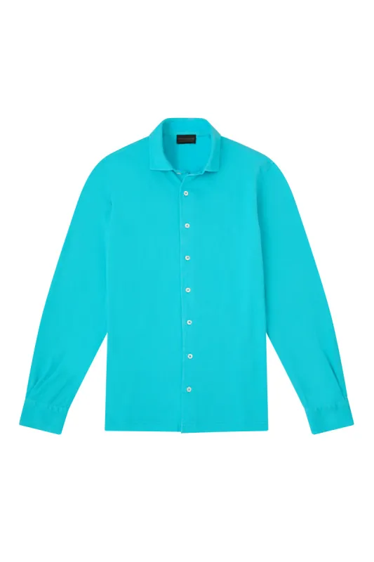 Aqua Long Sleeve Piqué Cotton Shirt sold by New & Lingwood