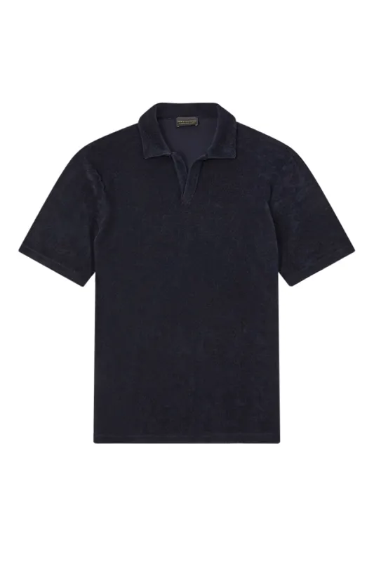 Navy Short Sleeve Towelling Polo Shirt sold by New & Lingwood