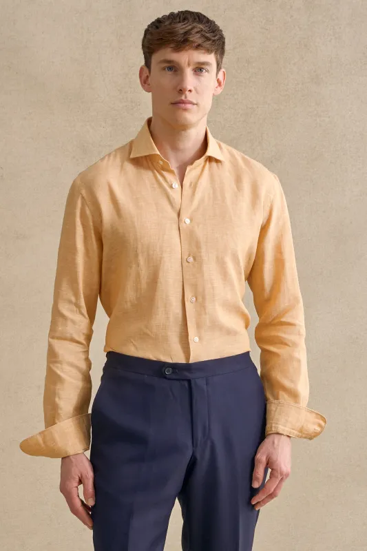 Yellow Cutaway Collar Standard Fit Linen Shirt sold by New & Lingwood