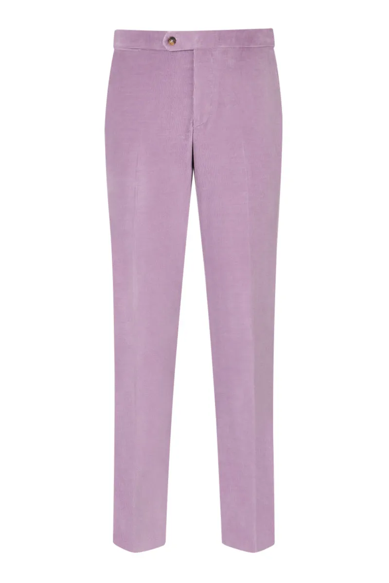 Lilac Flat Front 14 Wale Corduroy Trousers sold by New & Lingwood