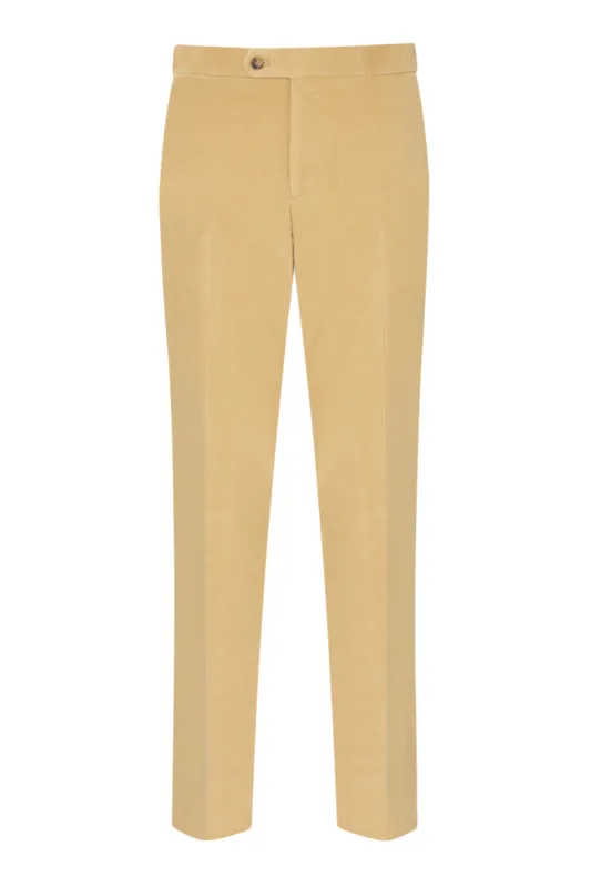 Cream Flat Front 14 Wale Corduroy Trousers sold by New & Lingwood