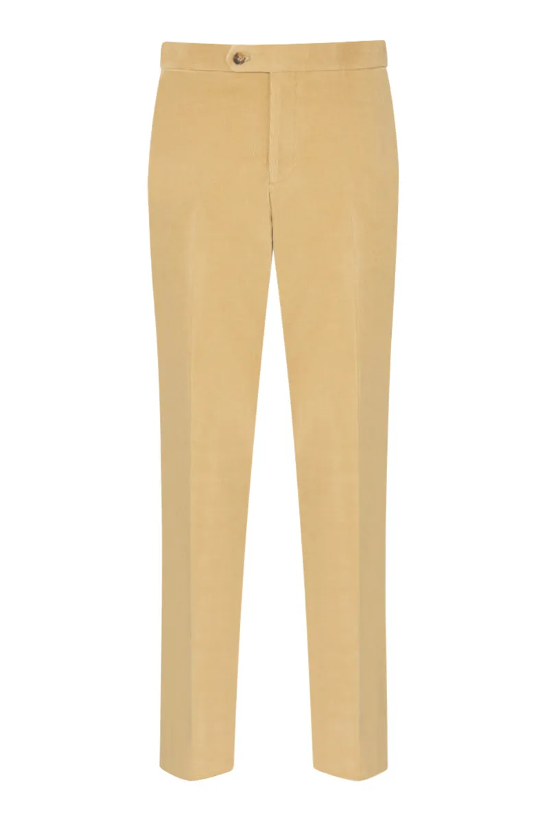 Cream Flat Front 14 Wale Corduroy Trousers sold by New & Lingwood