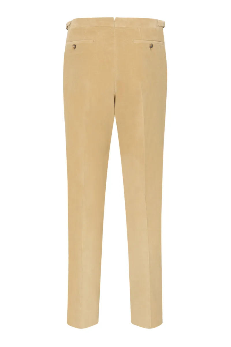 Cream Flat Front 14 Wale Corduroy Trousers sold by New & Lingwood product image thumbnail 2