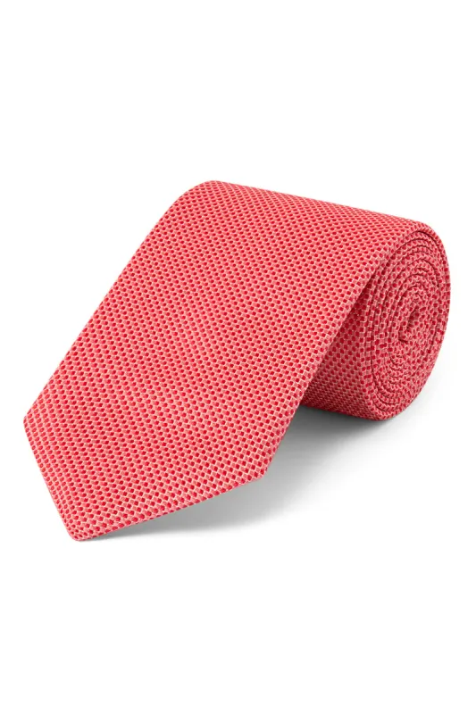 Coral Micro Pattern Woven Silk Tie sold by New & Lingwood