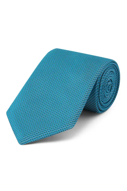 Teal Micro Pattern Woven Silk Tie sold by New & Lingwood