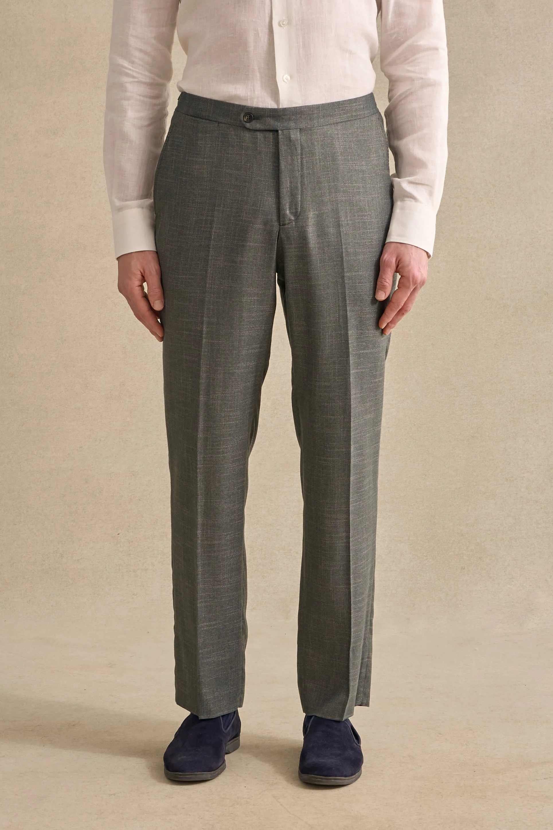 Green Flat Front Bamboo Trousers sold by New & Lingwood product image thumbnail 3